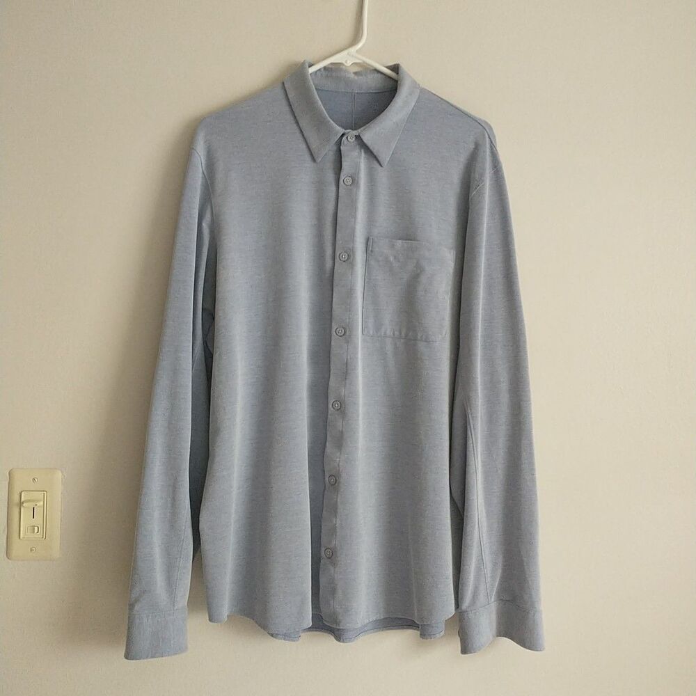 Lululemon Commission Shirt Mens 2XL Gray Purple Button Up Long Sleeve Athleisure